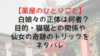 【薬屋のひとりごと】白娘々の正体は何者?目的・猫猫との関係や仙女の奇跡のトリックをネタバレ
