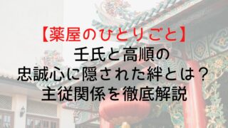 【薬屋のひとりごと】壬氏と高順の忠誠心に隠された絆とは？主従関係を徹底解説
