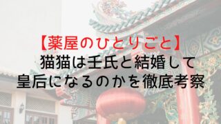【薬屋のひとりごと】猫猫は壬氏と結婚して皇后になるのかを徹底考察